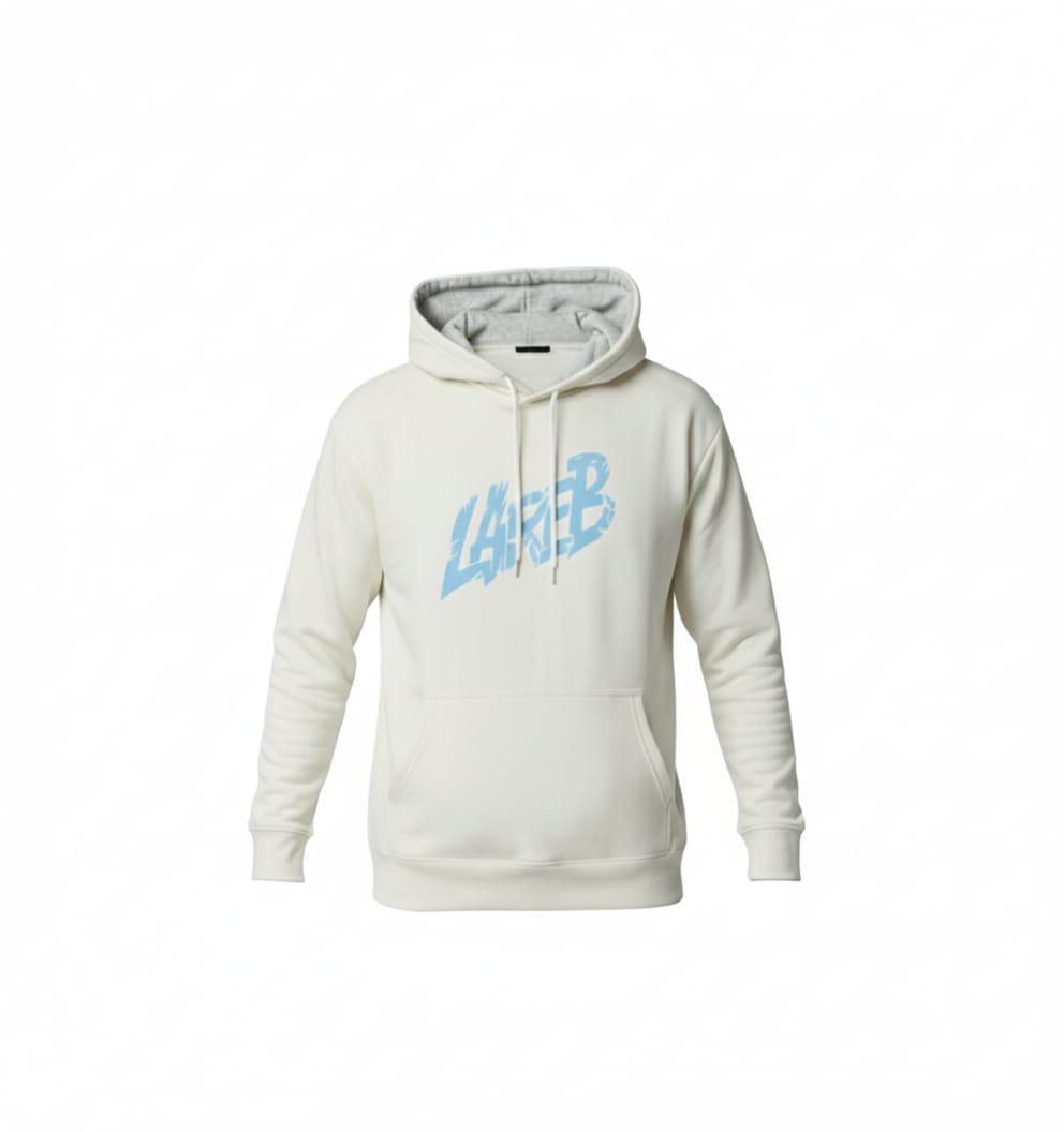 A refined cream-white premium hoodie with a bold red back print